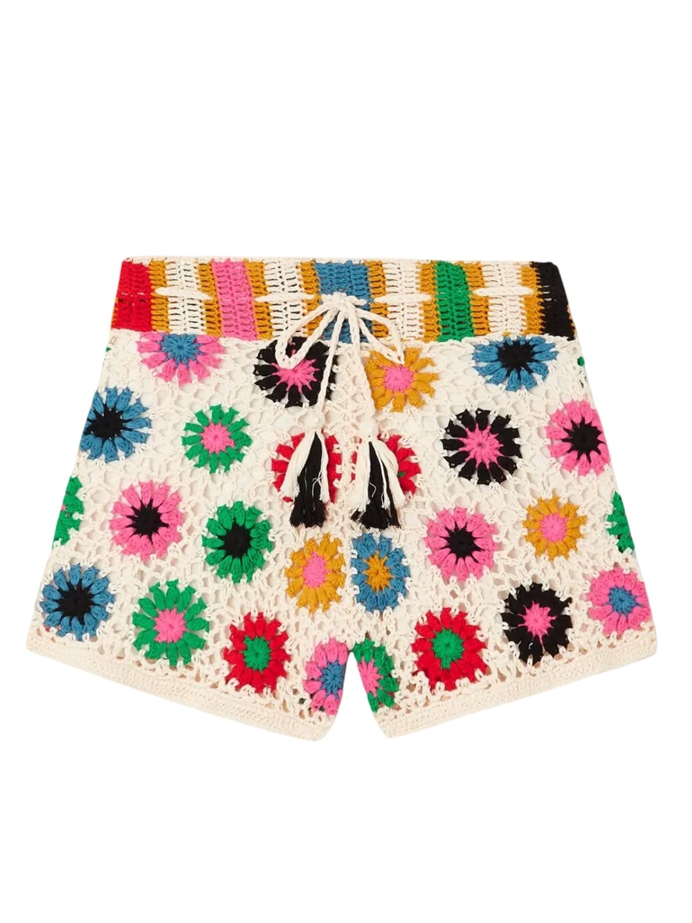 FARM Rio Crochet High-Waist Shorts with Multi-Color Floral Motifs, Large, NWOT